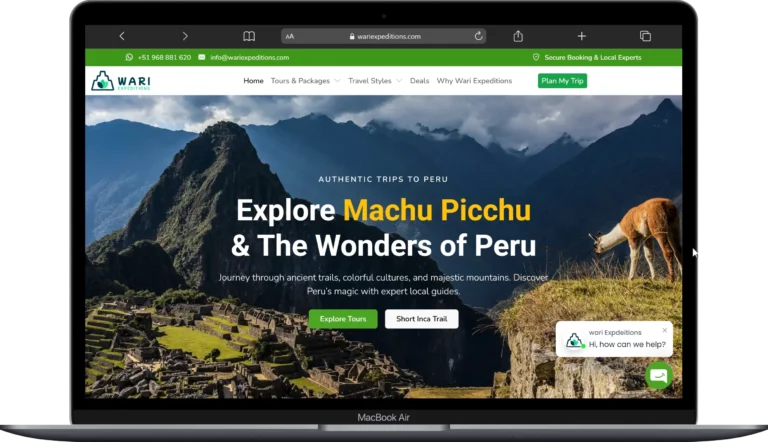 Captura del proyecto web de Wari Expeditions